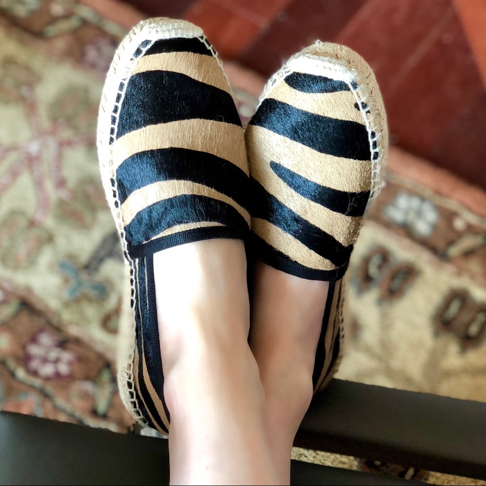 Marc Jacobs Sienna Animal Print Leather Calf Hair Camel Tiger Espadrille Slip-On